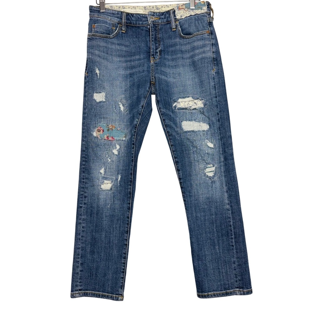 Pilcro and the Letterpress Anthropologie Slim‎ Boyfriend Floral Patch Jeans 28P